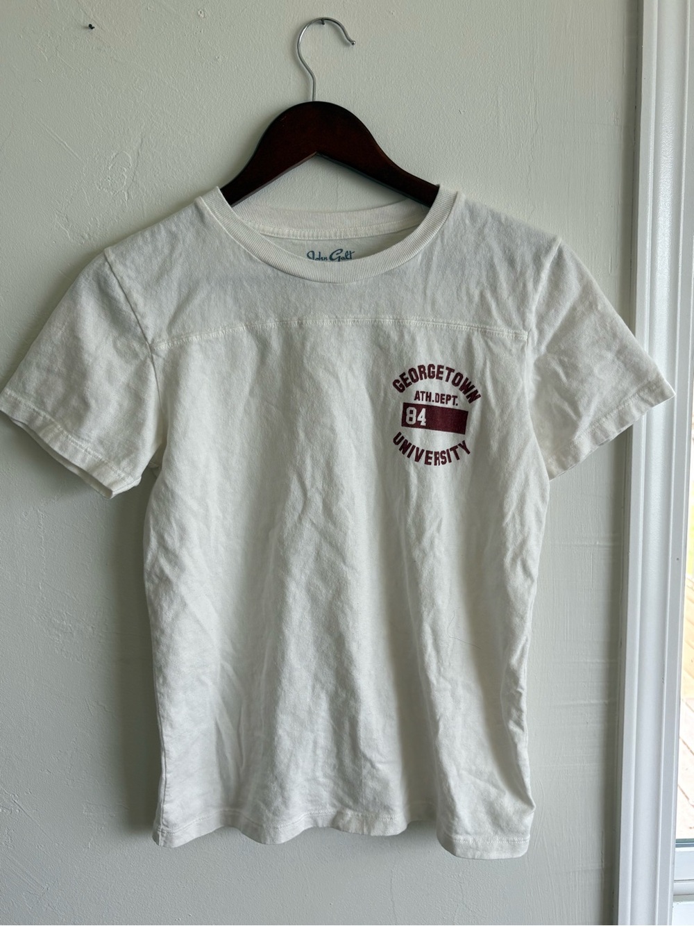 Brandy Melville White Short-Sleeve Georgetown University Tee with Maroon Logo
